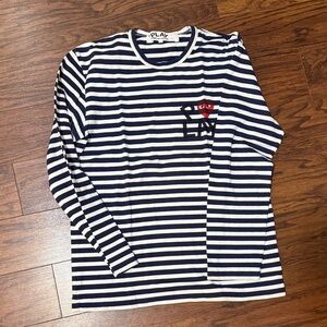 Comme des Garcons PLAY Navy and White Striped Long Sleeve Tee